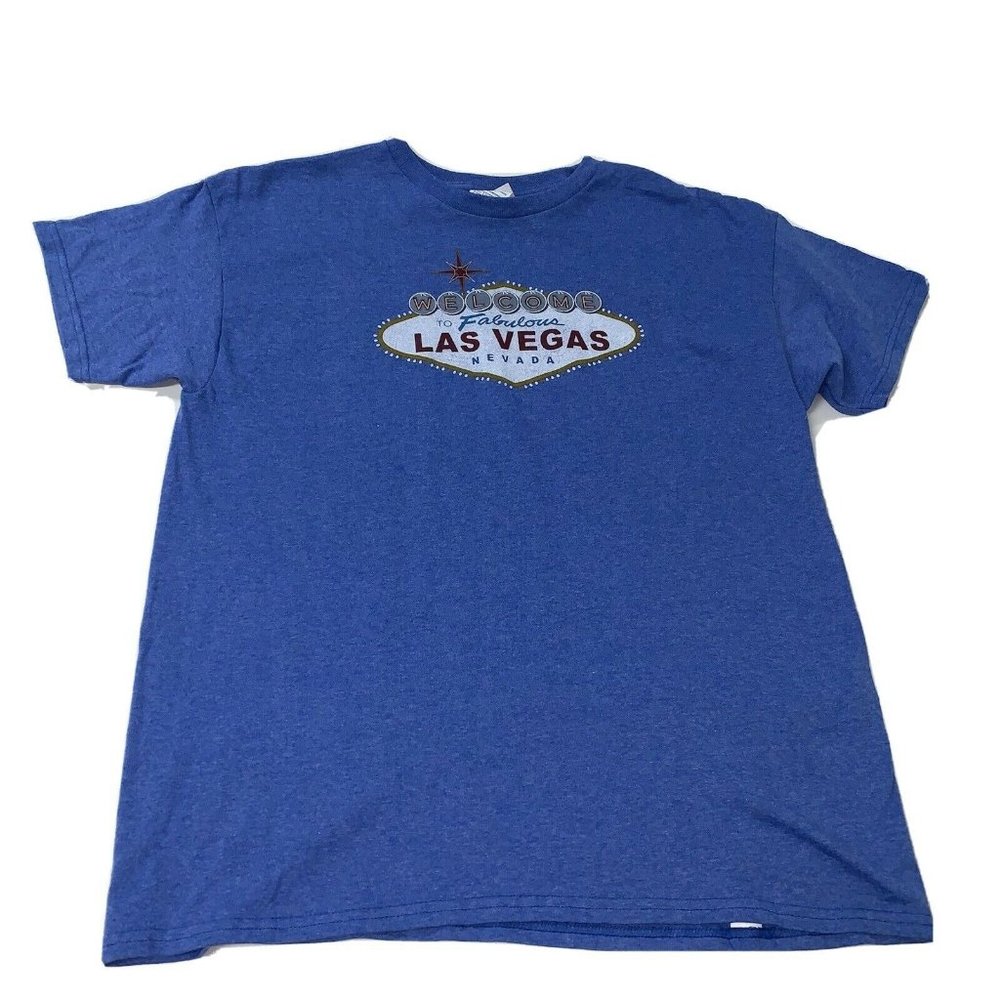 Welcome To Las Vegas Youth Tshirt SZ XL Blue Graphic Tee Crew Neck Short Sleeve